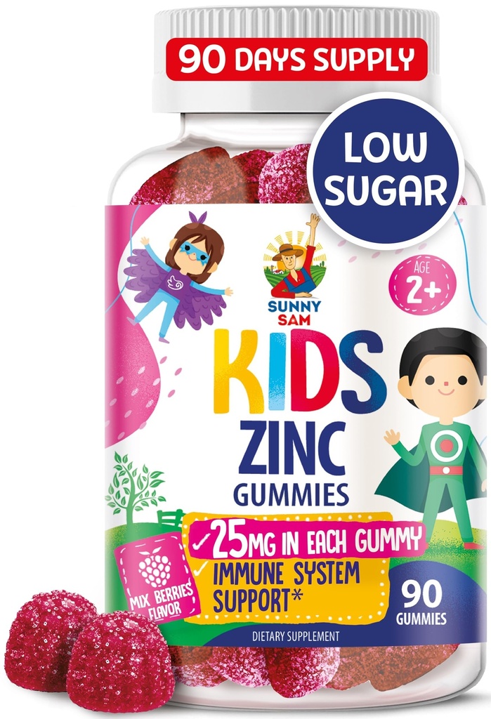 Zink Gummies för barn - Chewable Zinc Gummy Supplement för barn Immune Support - Low Sugar Natural Antioxidant Non-GMO Vitamin Chewables för småbarn och tonåringar - 90 Gummies