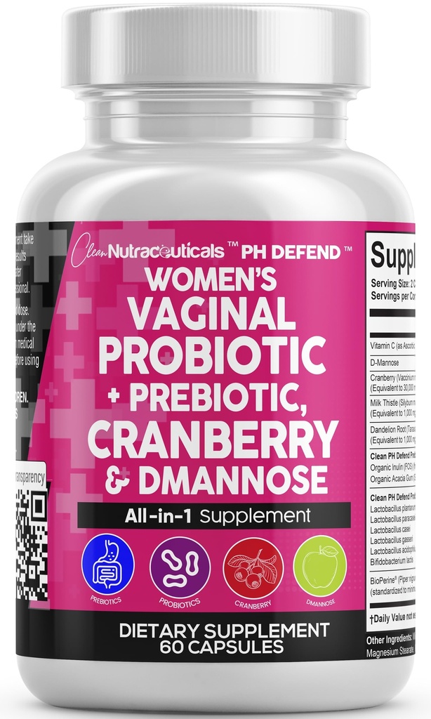 Clean Nutraceuticals Vaginal Probiootit naisille karpalo, D-Mannose, Prebiootit, pH Balance Support, feminiini terveys, virtsan virtsatie Cleanse .