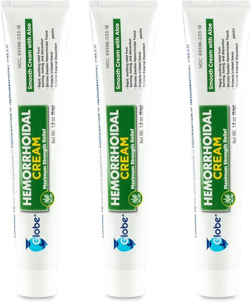 Globe (3 pakkaus) Peräpukamavoide, Aloe-hoito helpotus (1,8 Ounce Tube) Helpotus peräpukamista, Piles, kutina, polttaminen, epämukava, & enemmän