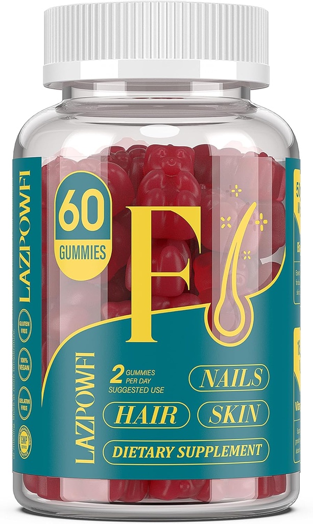 Biotin Gummies för hår, hud och naglar - hår vitaminer för män och kvinnor, 10.000mcg Max styrka vitamin B7 för hårväxt och starkare naglar, 60 grejer - Cranberry Falvor