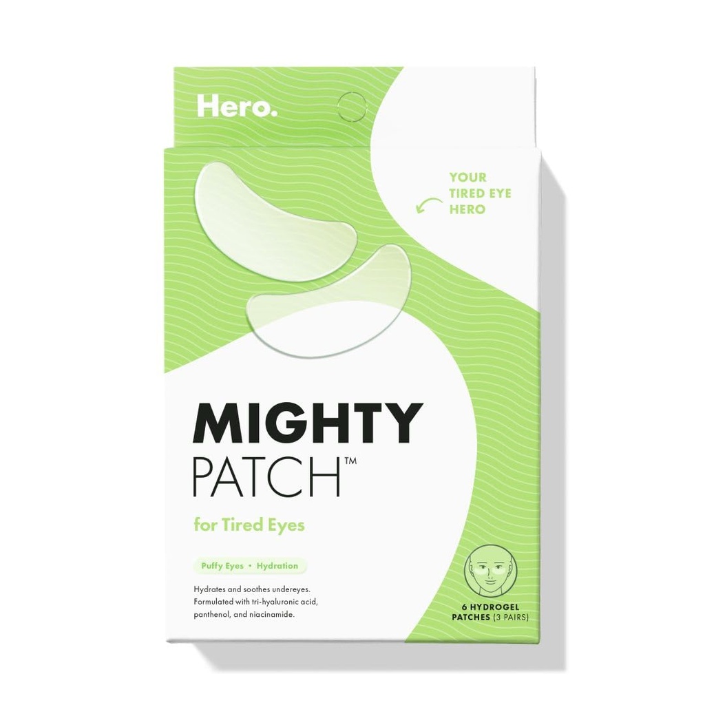 HERO COSMETICS Mighty PatchTM for Tired Eyes Patchs - Rauhoittavat Hydrogel Patchs - Awakens and Visible De-puffs Undereyes with Multiple Applications (6 Count)