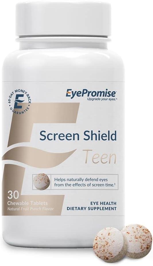 EyePromise Screen Shield Teen Eye Vitamiini - 30-Count, 30-Day Supply - Pureskeltava silmät täydentää lapsille Zeaksantiini, Lutein, Sinkki & Vitamiinit väsyneille, Striented Eyes