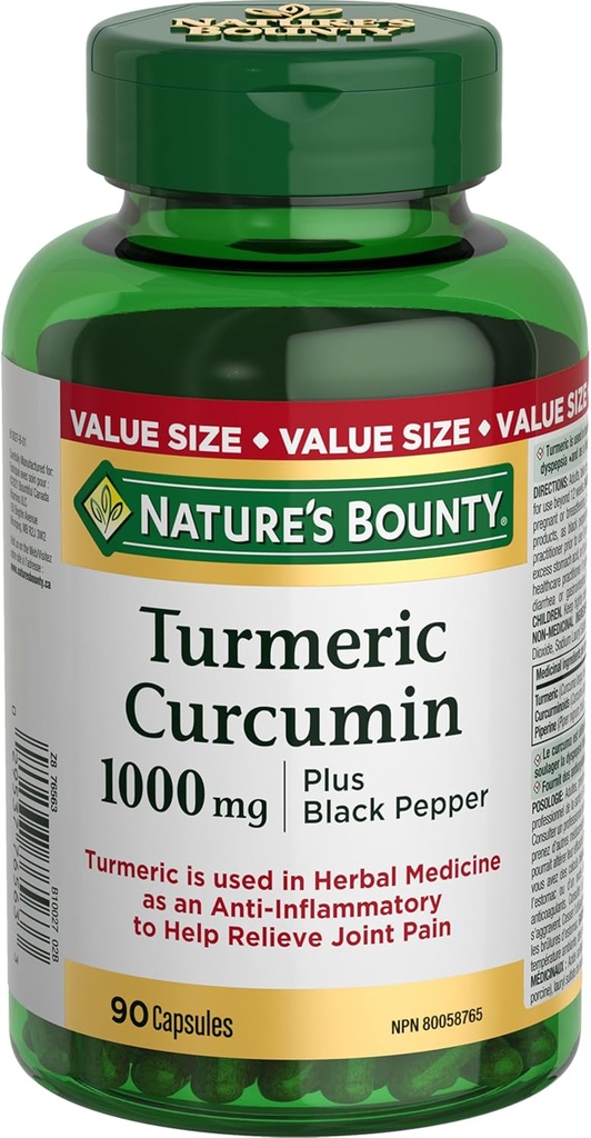 Nature's Bounty Turmeric Curcumin 1000mg Plus Black Pepper, 90 kapselia