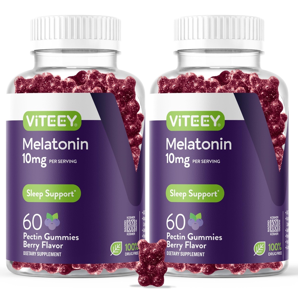 Vitey Melatoniini Gummies 10mg - Uni Gumies aikuisille Extra Strength Melatoniini - Vegaani, GMO vapaa, gluteeniton - 120