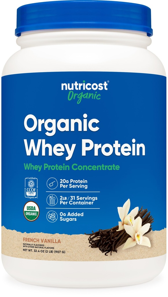 Nutricost Organic Whey Protein Concentrate, French Vanilla Flavored, (2LBS) - Gluteeniton, ei-GMO