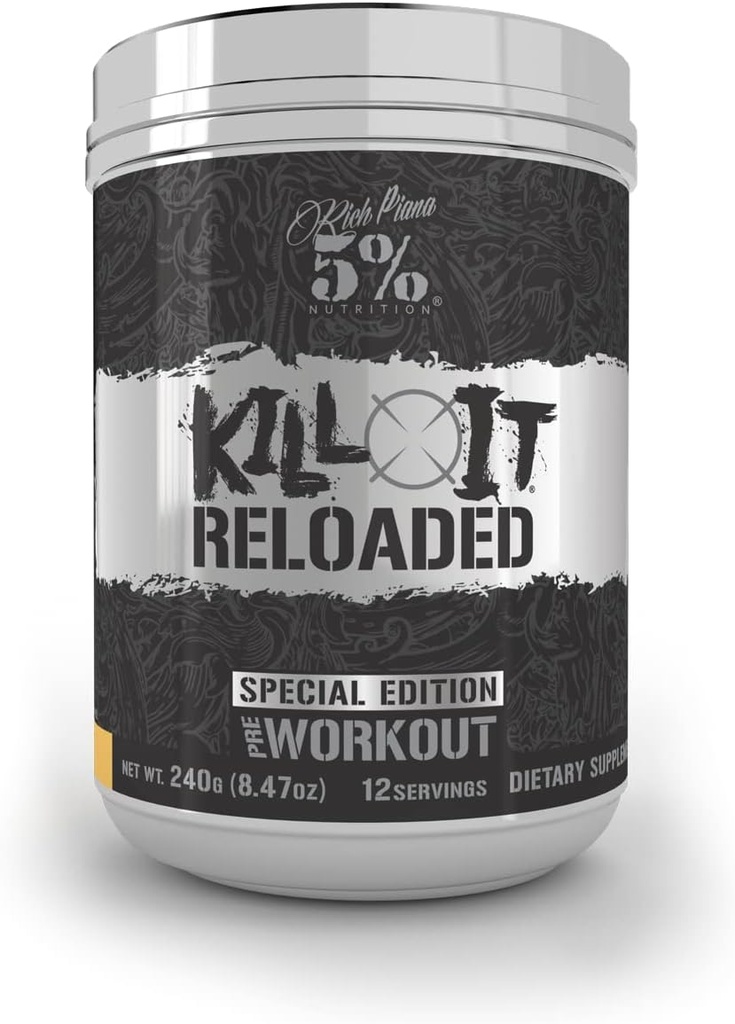 5% Nutrition Rich Piana Kill It Reloaded High Stim Pre-Workout | Ultra Energy,Focus,Power & Endurance Citrulline,GlycerSize,Nitrosigine,Creatine,Choline,Huperzine A (Maui Twist), 1 pack,8.47 Ounce