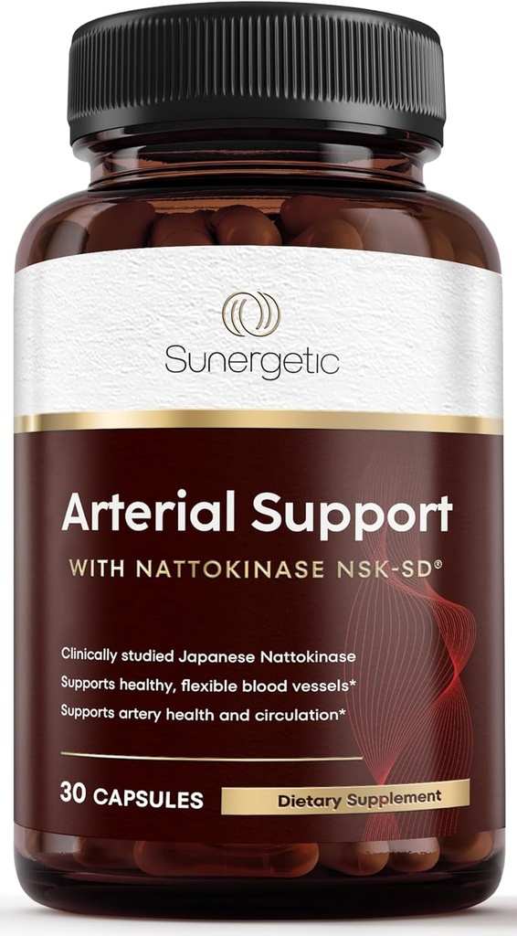 Sunergetic Premium Nattokinase Supplement for Arterial Support - Nattokinase 2000 FU (NSK-SD) Pycnogenol, Pomegranat & Beets - 100mg Nattokinase för artär hälsa, hjärta och blodkärl-30 kapslar