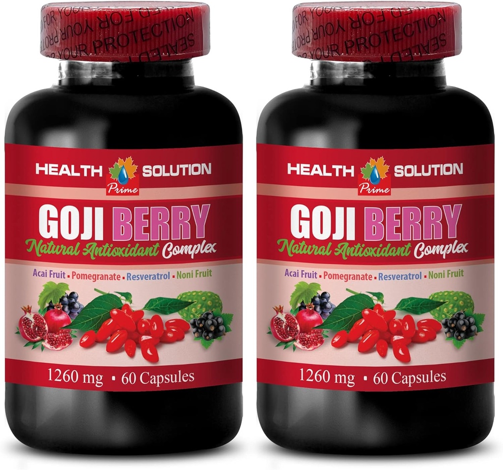 Aivojen ja muistin Power Boost - Goji Berry - Natural ANTIOXIDANT Complex, Immuuni tuki, Noni täydentää pillereitä, Mangostein Extract, acai Berry, superhedelmä Complex, Energy Booster, 2 pullot 120 Caps