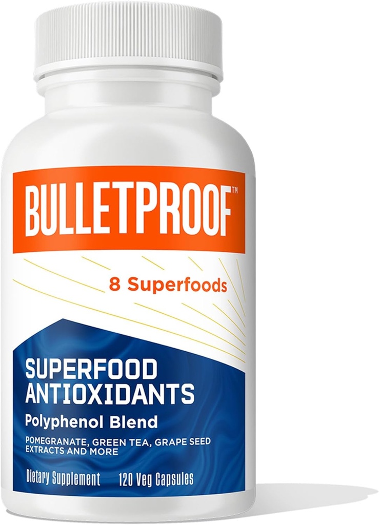 Bulletproof Superfood Antioxidanter kapslar, 120 kapslar, kompletterande för att bekämpa fria radikaler och stödja hälsosam åldrande, polyfenolblend, förpackning kan variera