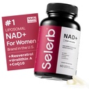 NAD+ Tillägg för kvinnor - NMN Alternativ med β-NAD+, Trans-Resveratrol, CoQ10, D-Ribose - främjar cellulär förnyelse, energi och strålande hudhälsa - 60 kapslar Avancerade
