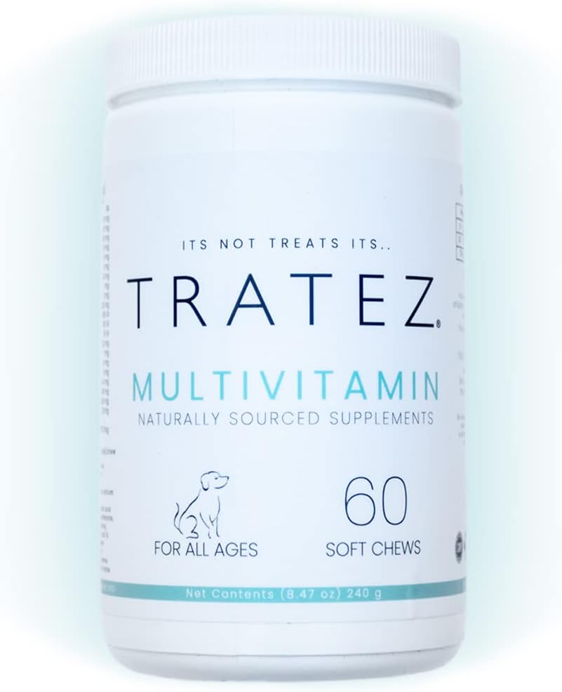 Monivitamiini täydentää koirille, 60 pehmeää purukumia 25 tärkeää vitamiinia ja ravintoaineita, Advanced Formula Premium tukea ihon ja takin, hip ja yhteinen liikkuvuus ja parannettu digestio