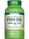 Naturens sanningsfiskolja 2000 mg | 600 mg Omega 3 | 250 Softgels | Naturlig citronsmak | Non-GMO och Gluten fri tillägg