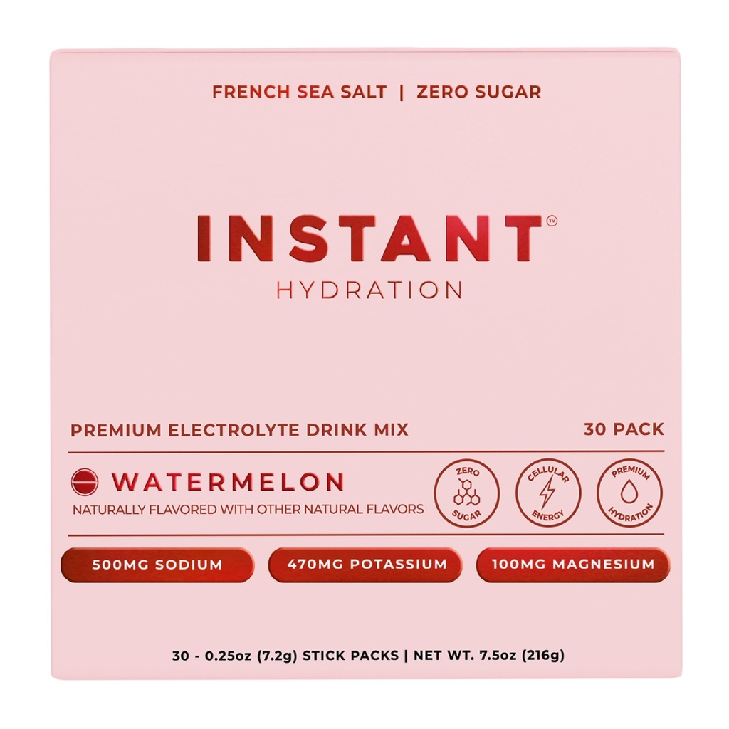 Instant Hydration Electrolytes Powder Packets - Watermelon Electrolyte Drink Mix - Zero Sugar - Keto, Vegan, Gluten-Free, Non-GMO - Boost Recovery, Brain Health, Muscle & Tissue Support - 30 Sticks