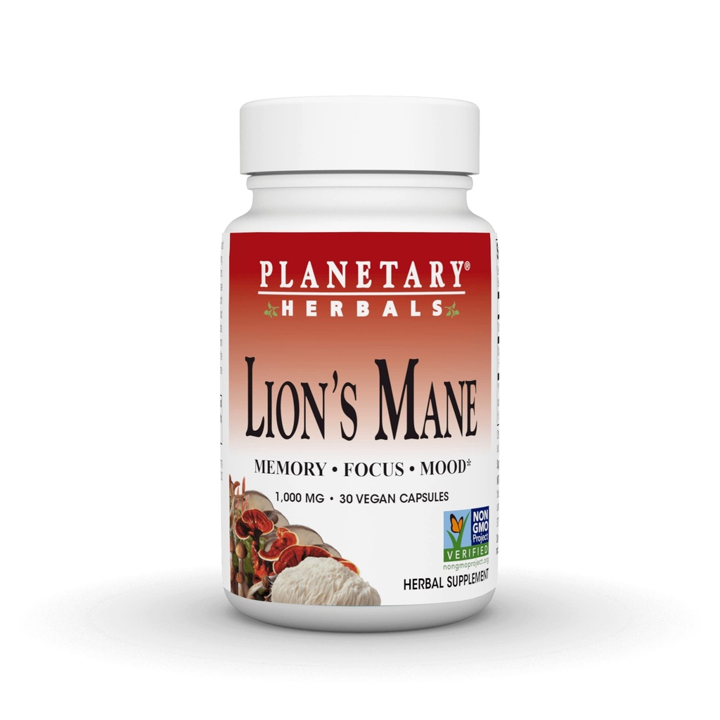 Planeetta Herbals Lion's Mane, Muisti, Focus ja mieliala*, 1000 mg - 30 Vegaanikapselit