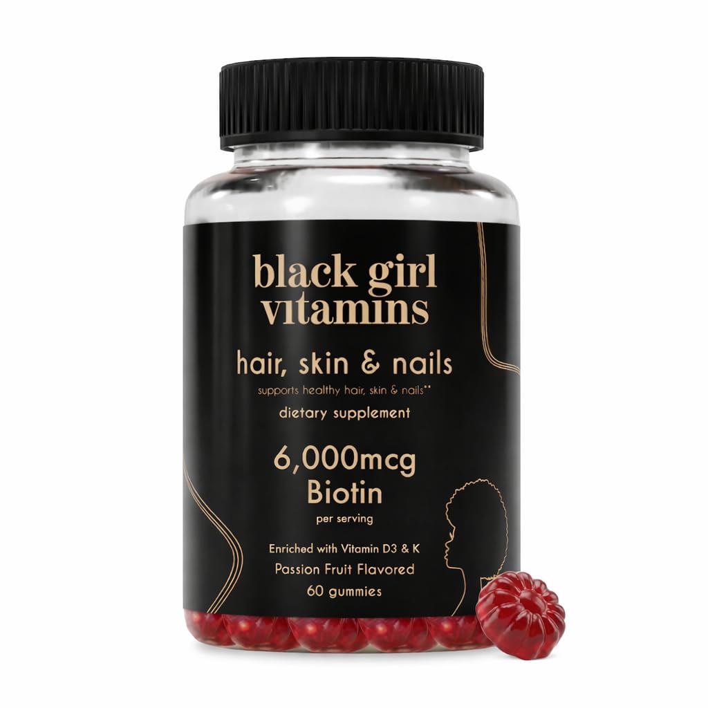 Musta tyttö vitamiineja - hiukset, iho ja kynnet Gummies Biotin (6000 mikrog), Sinkki, Liivate, A-vitamiini, ja E-vitamiini - Gluteeniton. Valmistettu Yhdysvalloissa (Passion Fruit, 60 Count) 30 päivän tarjonta