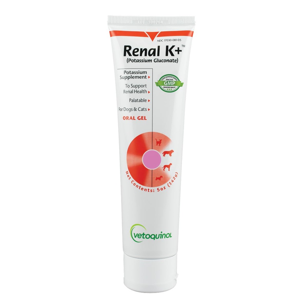 Vetokinoli Munuaiset K+ (Potassiumglukonaatti) Kaliumlisägeeli koirille ja kissoille, 5oz