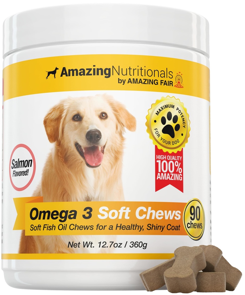 Hämmästyttävä Omega 3 koirille - Omega 3 Fish Oil for Dogs täydennysosa kutiava ihon helpotusta kuiva iho ja kuumat täplät ja shelding takki EPA ja DHA rasvahapot - 90 Lohi pehmeät purukumia