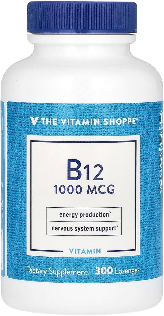 Vitamiini Shoppe-vitamiini B12 1000 mcg - Tukee energian tuotantoa, kerran päivässä ravintolisä - B-12-vitamiini (Cyanocobalamin), Gluteenittomat ja maitotuotteet (300 Lozenges)