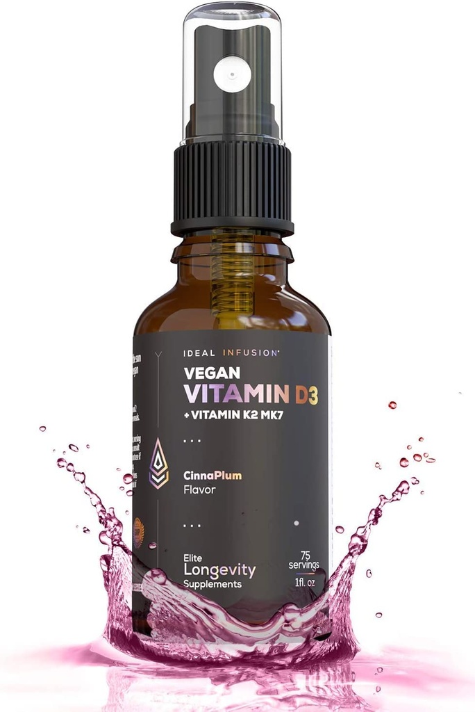 Ihanteellinen infuusio Vegaani D3 5000 iu kanssa K2 (MK-7) Nesteruisku: Organic Plum Kaneli - Bone Health, Immuunituki, Luun rakenne (75 Servings)