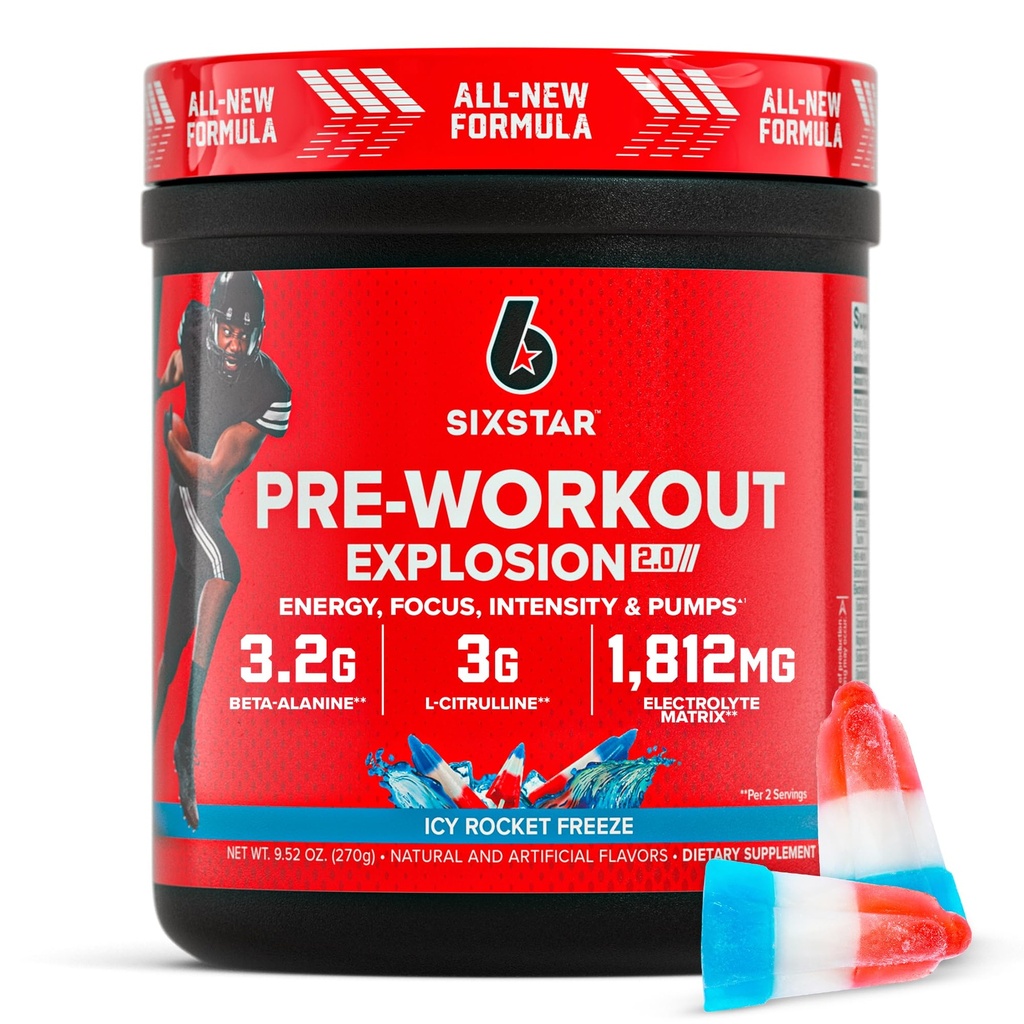 Six Star Pre-Workout Powder for Men & Women, ICY Rocket Freeze (30 Servings) - Preworkout Explosion 2.0 Energy Powder Drink Mix Beta-Alanine & Comfeine - Urheiluravintolisätuotteet