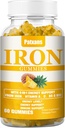 1 pakkaus 100MG rauta Supplement Gummies for Women & Men - vitamiini A, C, B - energiatuki rautapuutos, Anemia, Aikuiset ja lapset, Ananas makupurukumia, 60ct.