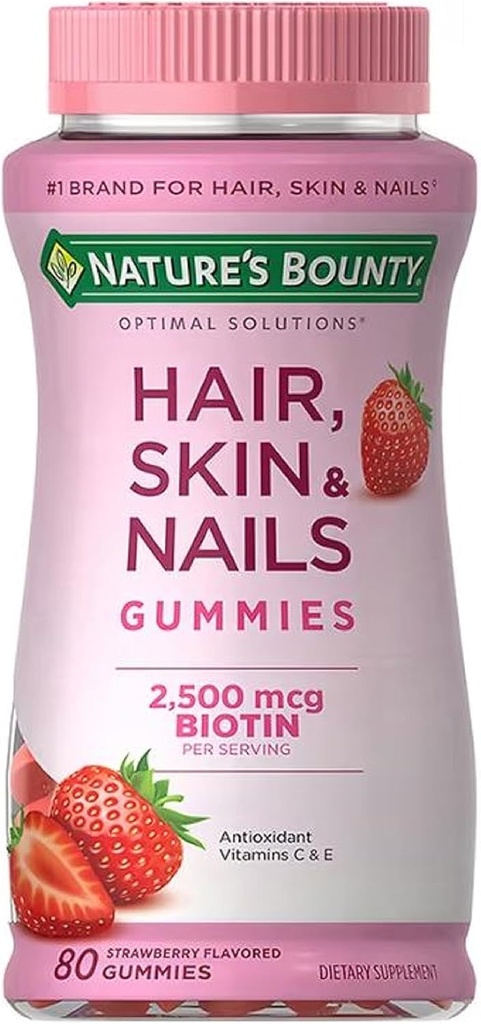 Luonnon Bounty Vitamiini Biotin Optimal Solutions Hiukset, iho ja kynnet Gummies, 80 Count,.