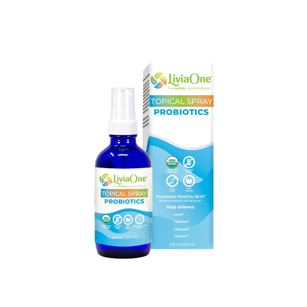 LiviaOne Topical Liquid Probiotics Spray, USDA-Certified Organic Probiotics, Gluten- och Allergen-Free Vegan Probiotics, Non-GMO och Raw, 2 Fl Oz (Pack av 1)
