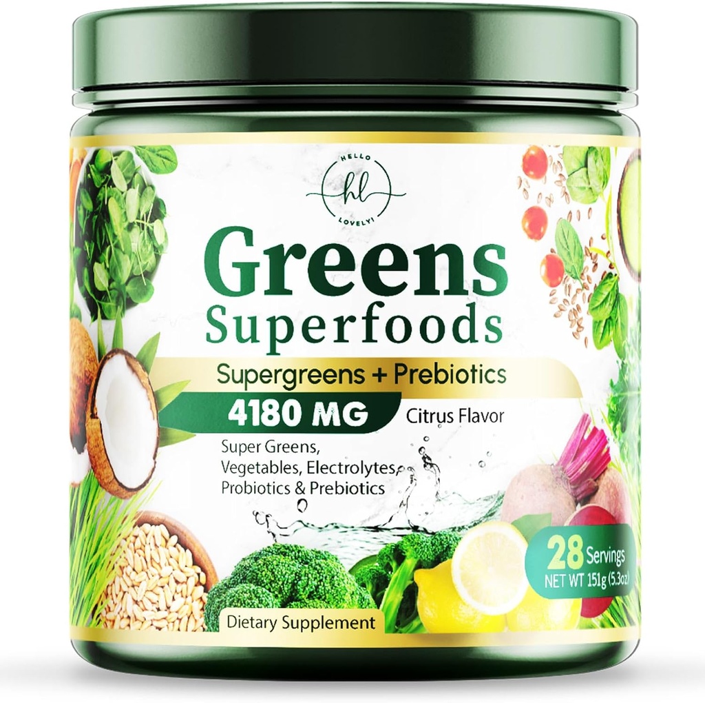 Vihreät Powder Superfood - Premium Organic Super Greens Juice Powder - Pakkaus Probiootit, Vehnä Grass, Entsyymit, Spirulina, Klorella Ruoansulatus- & Gut Health, Smoothie Drink Mix - 28 Tarjoilut