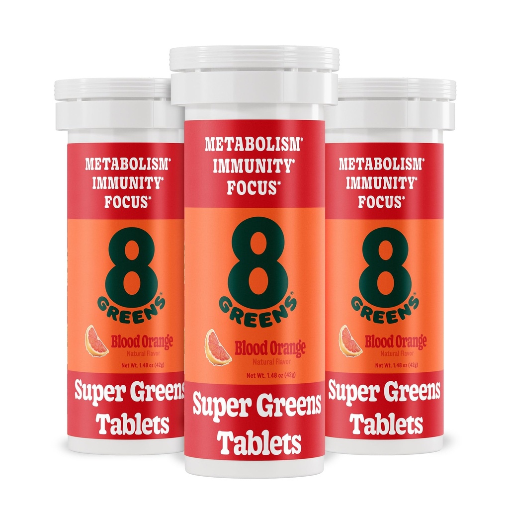 8Greens Supergreens Tabletit ... Super Greens Powder Superfood Tablet, Metabolia Immuniteetti & Focus, Daily Greens Effervescent Tablets, Organic: Aloe Vera, Spirulina, Klorella, Blood Orange, 30 Servings