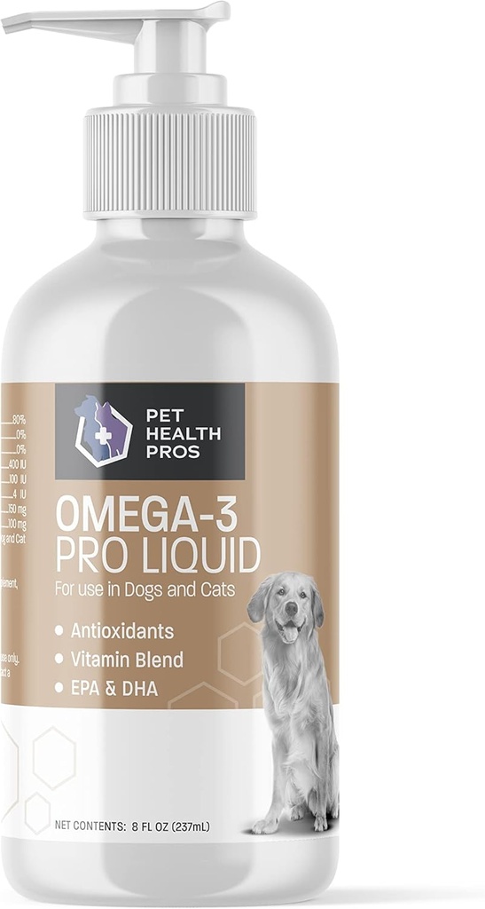 Omega 3 Fish Oil for Dogs - Omega 3 Pro Skin & Coat Dog Fish Oil Supplement w / Pump - Fish Oil Dog Omega 3 täydennysosa - EPA & DHA Fatty Acid Fish Oil for Dogs Ihon ja turkin - 8 oz