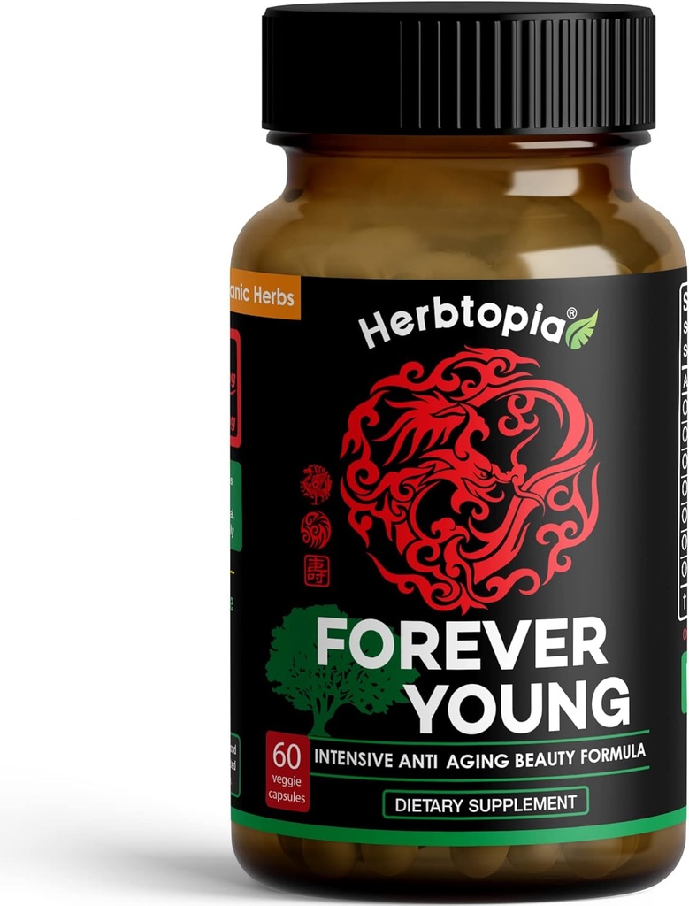 Forever Young Longevity Supplement för immunitet, Anti Gray Hair, Telomere Lengthening & Happy Mood w / Ginseng, Astragalus, Lions Mane, Reishi Mushroom, Codonopsis | Organisk - 60 Caps