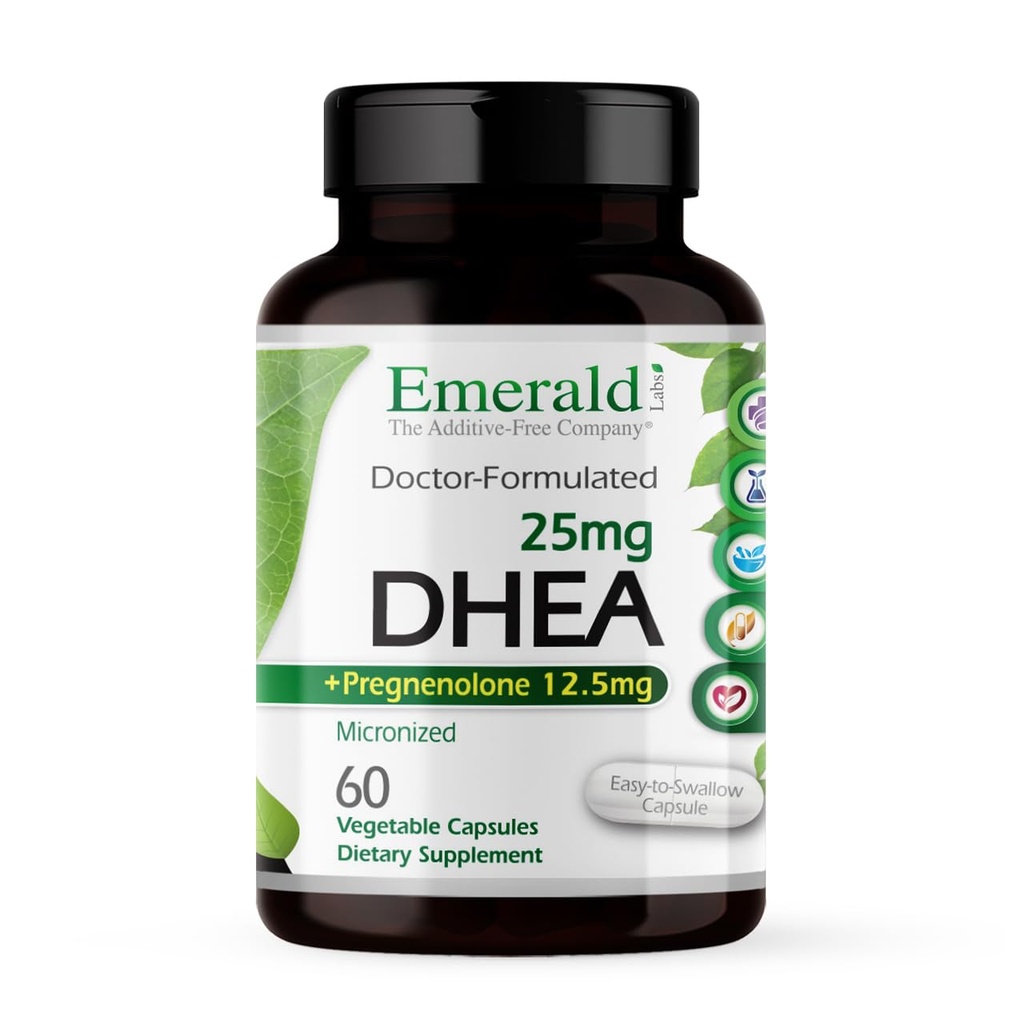 Emerald Labs DHEA 25mg - Lisätuki täydentää Ohje Hormoni Balance* - Sisältää DHEA - Gluteeniton - 60 Vihanneskapselit (30-päivä tarjonta)