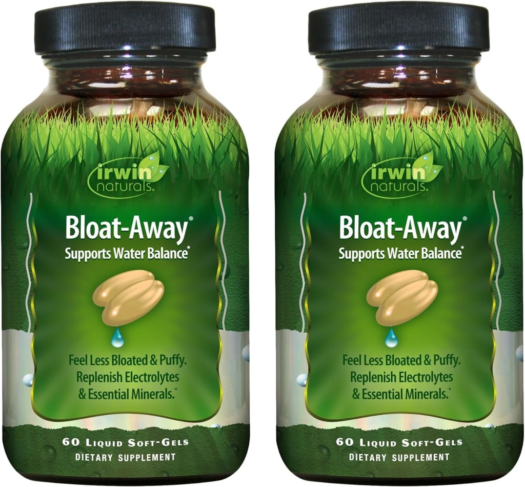Irwin Naturals Bloat-Away - Water Balance Support - Replenish Electrolytes & Essential Minerals - 60 Liquid Soft-Gels - 2 pakkaus