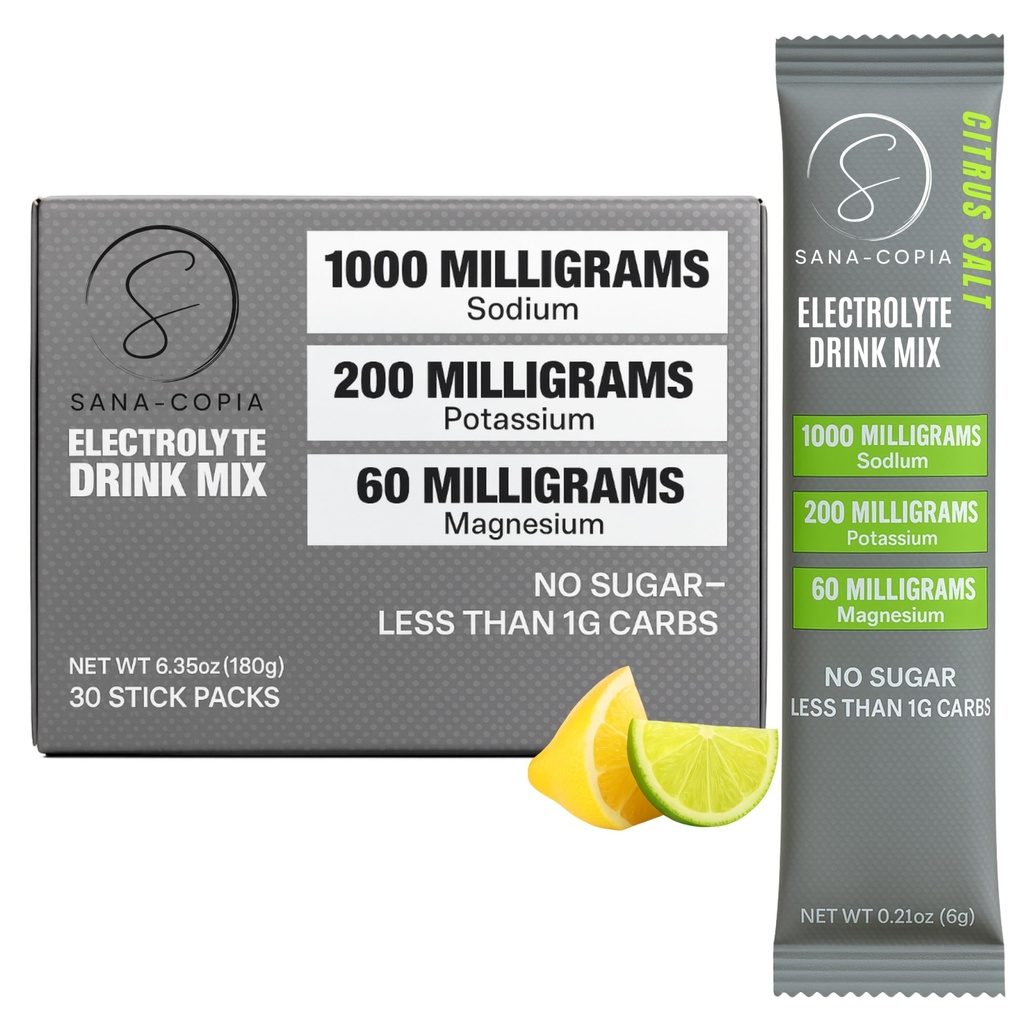Elektrolyyttijuoma Mix Hydraation Packetit: 1000 mg Natrium-, kalium- ja magnesiumsitrussuolakosteusjauhe, nollasokeri - 30 sitruunan lime Elektrolyyttijauhepakkaus, nesteytyksen tai nestehukan hoitoon