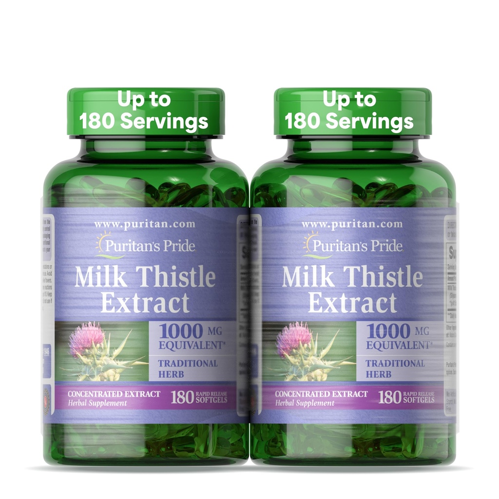 Puritan's Pride Milk Thistle Silymarin 4:1 Pitoisuusuute 200 mg (1000 Mg Ekvivalentti) Ruokavalio Supplement maksan tukea, 6 kuukauden tarjonta, 180 Count 2-pakkaus