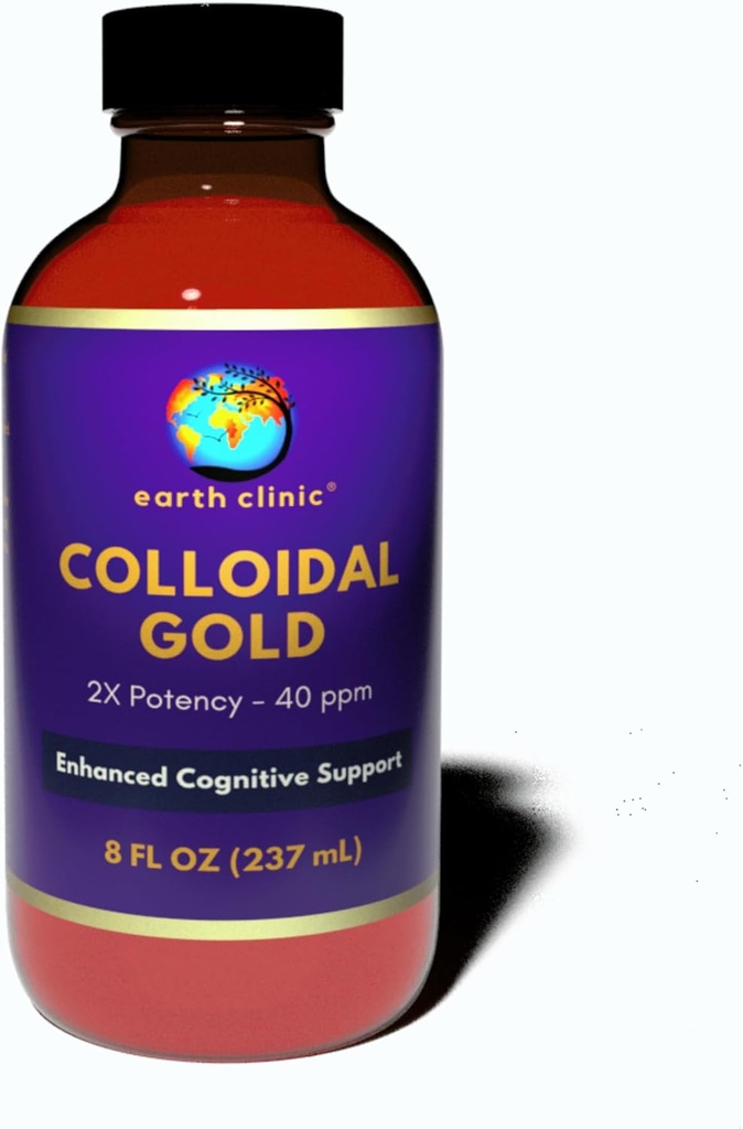Earth Clinic ® Colloidal Gold - 2X Concentrated 40 ppm, 8 fl oz Amber Bottle för förbättrad hjärnhälsa och kognitivt stöd