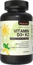 D3-vitamiini K2, D3-vitamiini 5000 IU (125 mikrog) + K2-vitamiini 100 mikrog, 2 1 D3-vitamiinia ja K2-lisät luun, hampaiden, lihasten ja immuuniterveyden tukeen, 60 Softgelia
