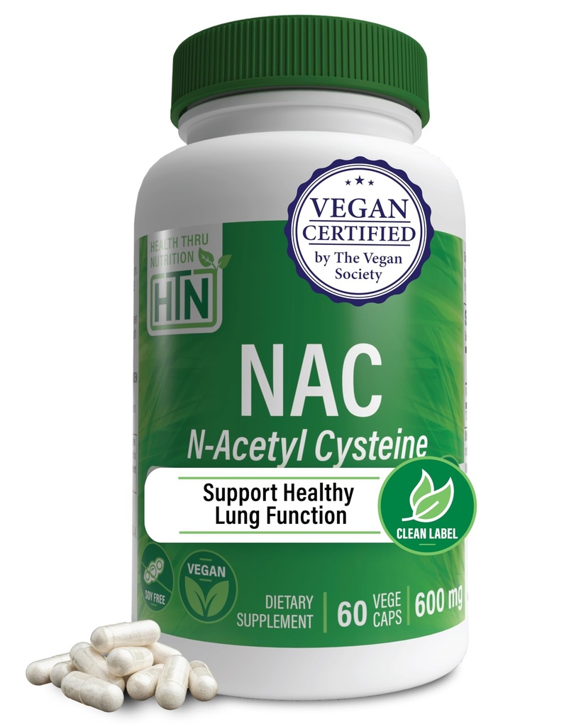 Health Thru NAC N- Acetyl- Cysteine 600 mg 60 kapselia ... Vegan Certified...