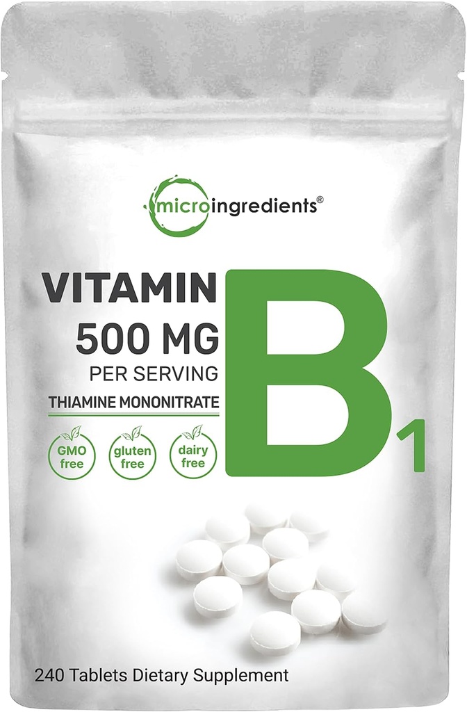Micro Ingredients B1-vitamiini 500 mg per annos, 240 tablettia ... B1-vitamiinin lisä, B-vitamiinit...