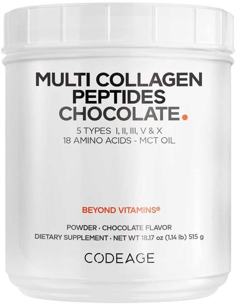 Koodaus Multi Collagen Chocolate Protein Powder - Hydrolysoitu naudan kollageeni Peptides, 5 kollageenityypit & MCT Oil - Collagen Creamer, Chocolate Collagen Peptides - Proteiini Shakes - ei-GMO - 18.17 oz