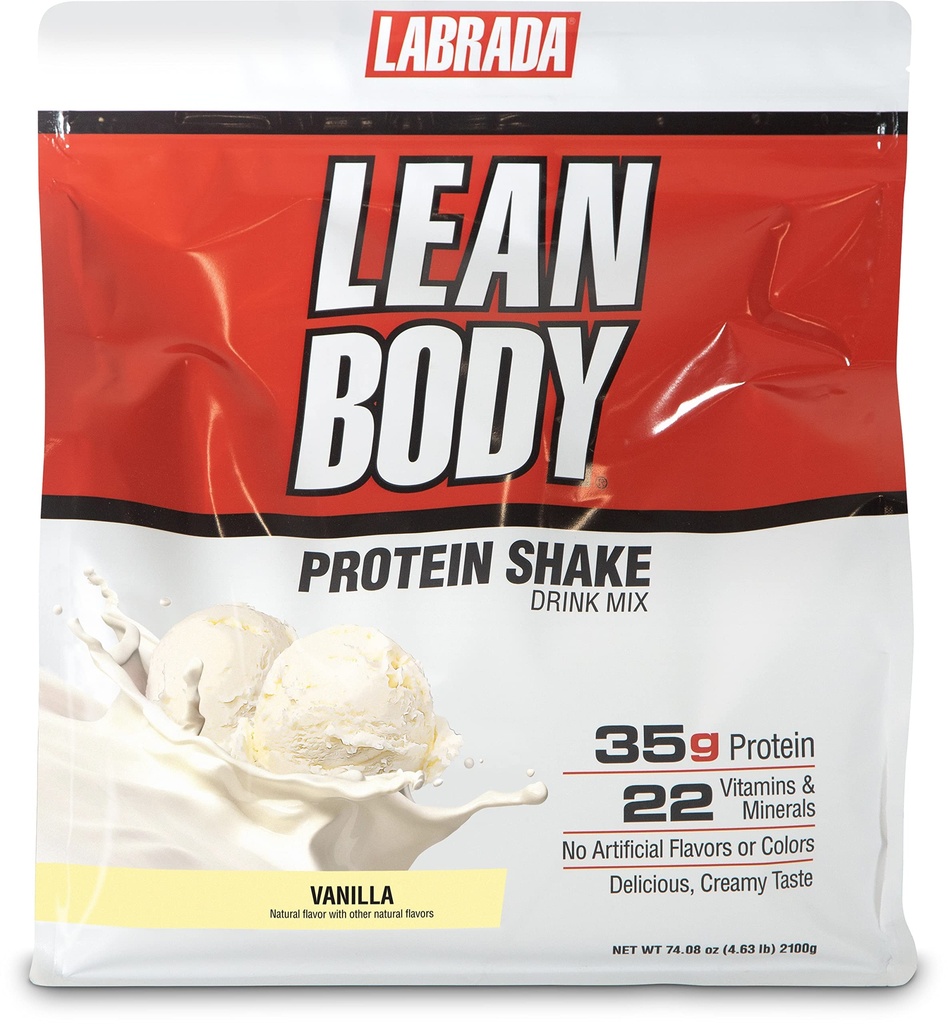 Lean Body All-in-One Vanilla Protein Shake. 35g proteiinia, Whey Blend, 7g Terveitä rasvoja & kuitu, 22 vitamiineja ja kivennäisaineita, ei keinotekoisia värejä, gluteeniton, (4.6lb) Pakkaus Toukokuu Vary