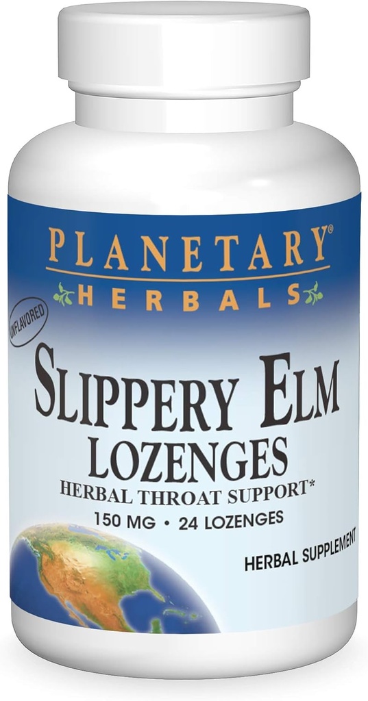 Planetaarinen kasvillisuus Slippery Elm Lozenges, Herbal Kurkku tuki, 24 Lozenge