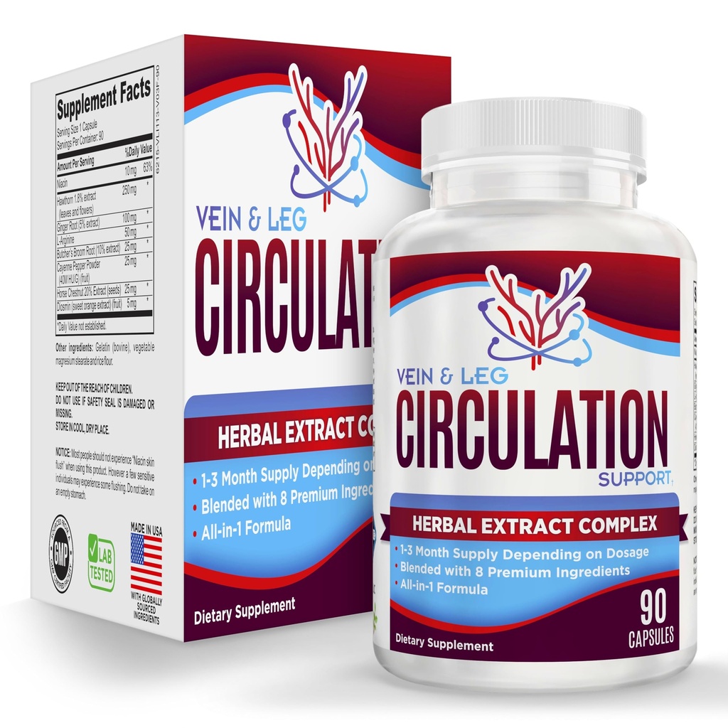 Vein & Leg Circulation Supplement (All-in-1) Terveystuki 8 Aktiivisia ainesosia ... Verenkierron Booster Formula...