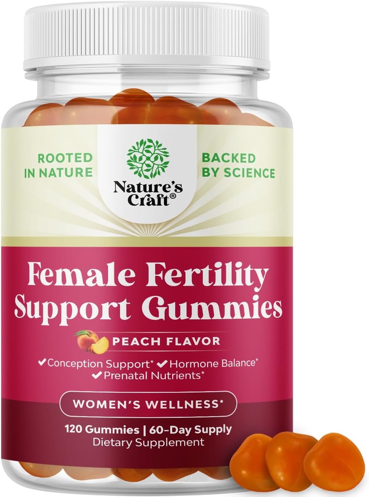 Fertilitet Gummies för kvinnor som försöker bli gravid - Yummy Gummy Fertility Supplement för kvinnor med Myo-Inositol Folic Acid & Vitex Chasteberry - Vegan Non-GMO & Gluten Free - Juicy Peach (60 portioner)