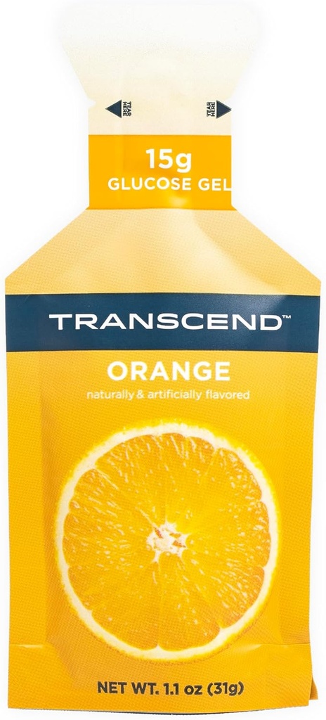 Transcend Foods Orange Gel (1.1 oz, Pack of 38) Fast-Acting Carb Gel Orange smak - Koffeinfri
