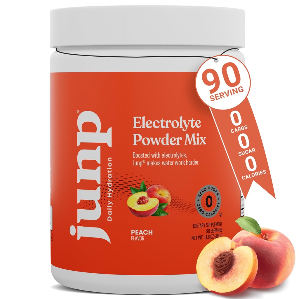 JUNP Electrolytes Powder No Sugar No Carbs, Orchard Fresh Juice Peach Keto Electrolyte Drink Mix, Kalium ja suola Hydration Powder Electrolytes Zero Calorie Sugar Free Electrolyte Powder, 90 tarjoilua