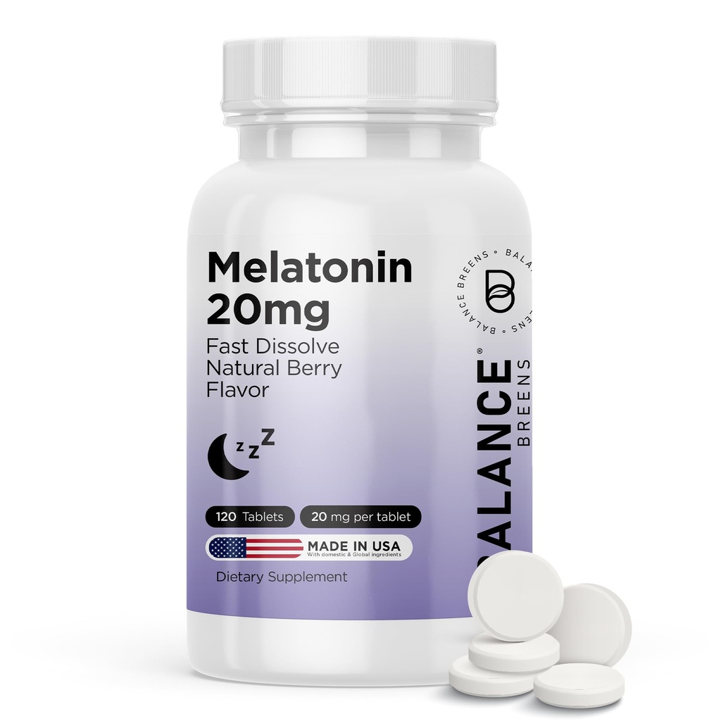 Balancebreens Melatoniini 20 mg Nopea liuotus Tabletit - korkea teho, nopea näytteleminen, luonnollinen uni tuki 