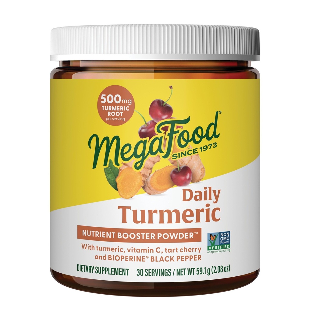 MegaFood Daily Turmeric Nutrient Booster Powder - Turmeric Supplement - med Black Pepper Extract, Tart Cherry & Vitamin C - Vegan - Made Without 9 Food Allergens - 2.08 Oz (30 portioner)
