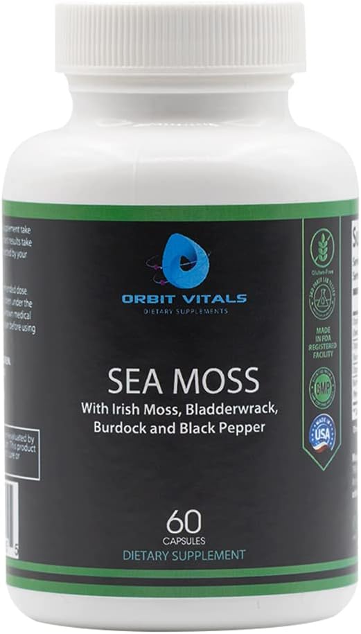 Sea Moss Irish Moss Burdock Root Black Black Pepper - Nutrients-Rich Superfood for Immuuni, Dgestive, Joint, Skin Health - Vegan, non-GMO - 60 Irish Moss Capsules, Made in USA