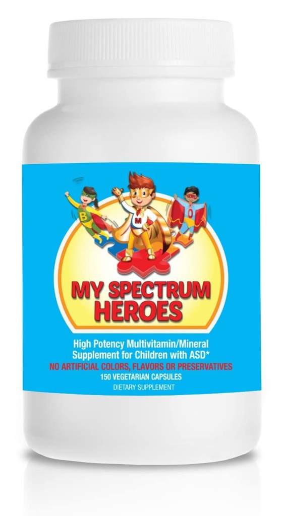 Min Spectrum Heroes Barns Multivitamin Supplement - Acetyl-l-karnitin, Choline, Coenzyme Q10, Inositol, MSM, MTHF, NAC för daglig näringshjälp och kognitiv hälsa (150 kapslar)